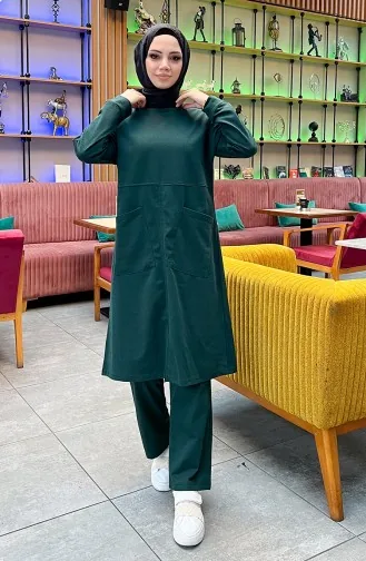 طقم رياضي ثنائي خيطان بجيب 03067-12 أخضر نفطي 03067-12