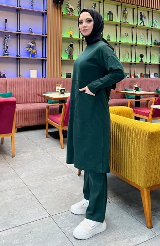 طقم رياضي ثنائي خيطان بجيب 03067-12 أخضر نفطي 03067-12