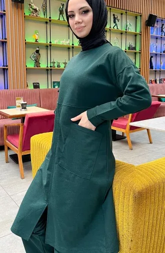 طقم رياضي ثنائي خيطان بجيب 03067-12 أخضر نفطي 03067-12