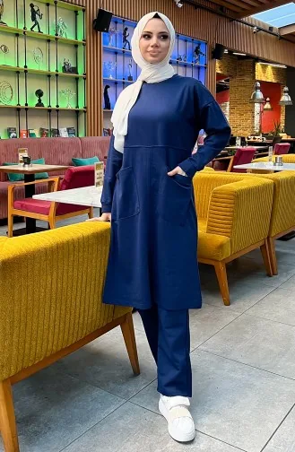طقم رياضي ثنائي خيطان بجيب 03067-13 كحلي فاتح 03067-13