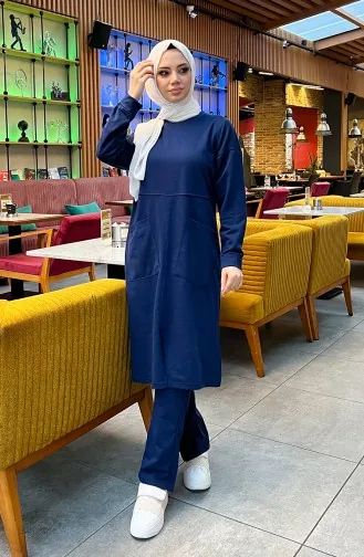 طقم رياضي ثنائي خيطان بجيب 03067-13 كحلي فاتح 03067-13