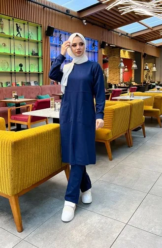 طقم رياضي ثنائي خيطان بجيب 03067-13 كحلي فاتح 03067-13