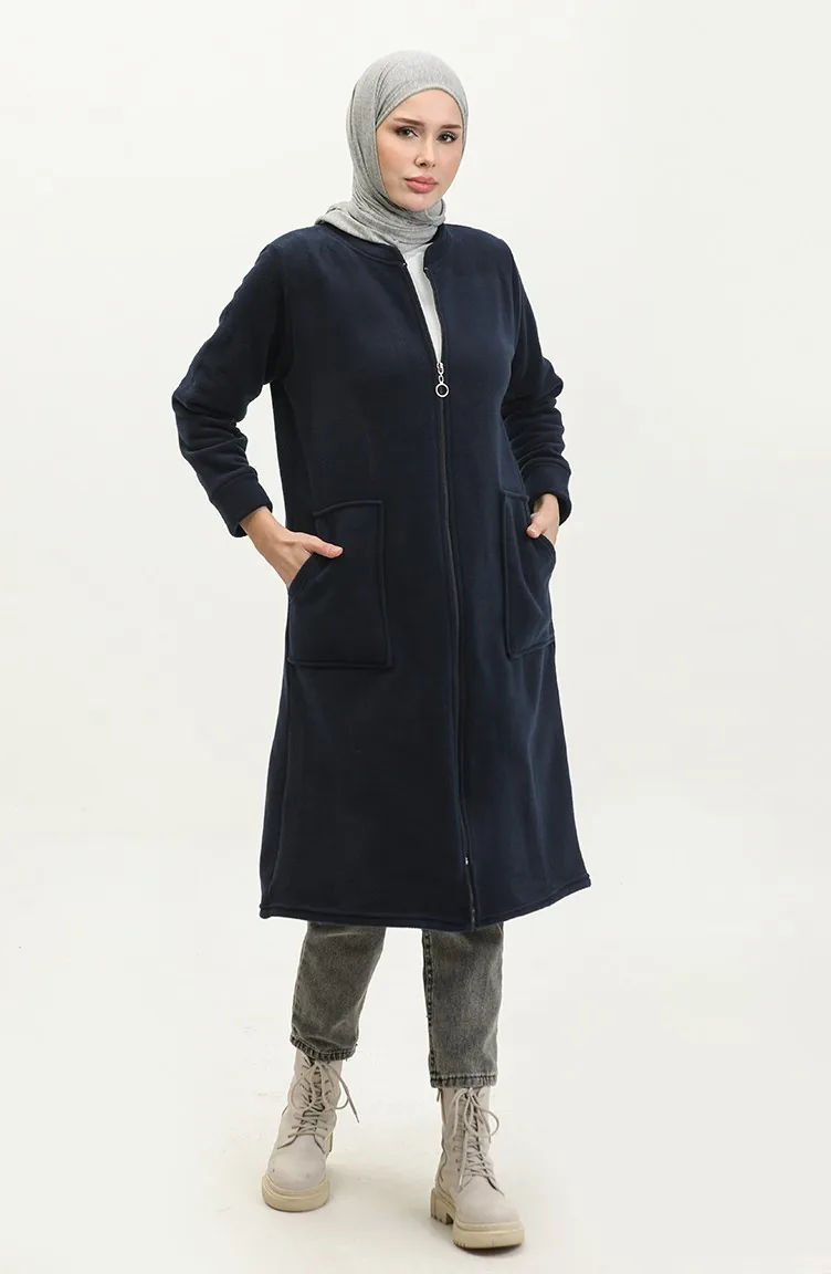 Fleece-Strickjacke mit Reißverschlusstasche 00024-03 Marineblau 00024-03