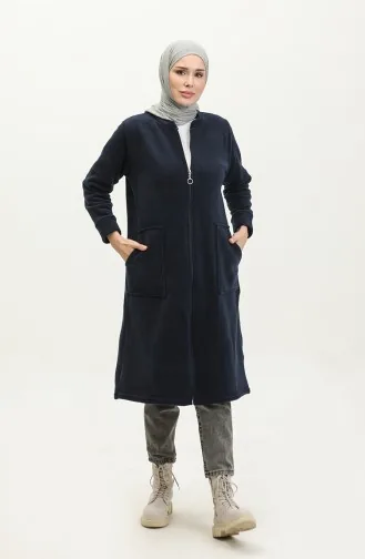 Fleece-Strickjacke mit Reißverschlusstasche 00024-03 Marineblau 00024-03