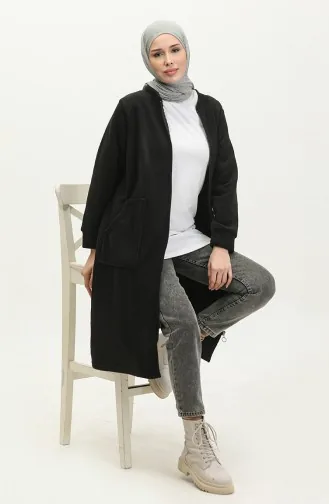Fleece-Strickjacke mit Reißverschlusstasche 00024-04 Schwarz 00024-04