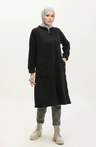 Fleece-Strickjacke mit Reißverschlusstasche 00024-04 Schwarz 00024-04