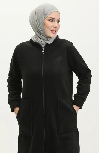 Fleece-Strickjacke mit Reißverschlusstasche 00024-04 Schwarz 00024-04
