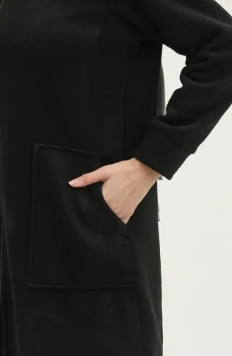 Fleece-Strickjacke mit Reißverschlusstasche 00024-04 Schwarz 00024-04