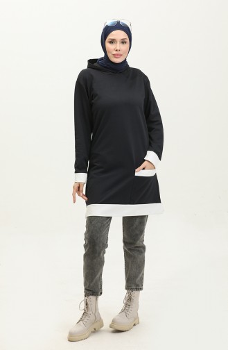 Kapüşonlu Sweatshirt 23069-01 Lacivert