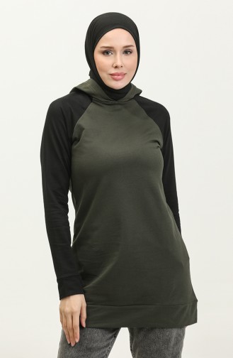 Sweatshirt Met Capuchon 23072-02 Kaki Ecru 23072-02