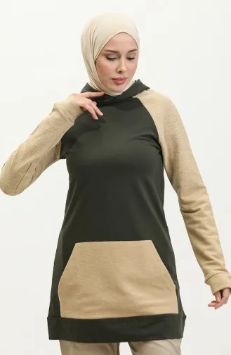 Kapüşonlu Sweatshirt 23073-01 Haki