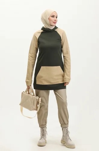 Kapüşonlu Sweatshirt 23073-01 Haki