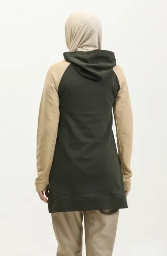 Kapüşonlu Sweatshirt 23073-01 Haki
