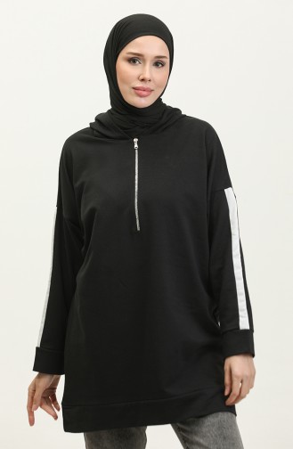 Kapüşonlu Sweatshirt 23074-01 Siyah