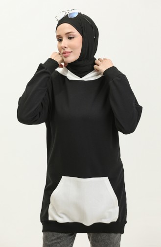 Kapüşonlu Sweatshirt 23091-01 Siyah