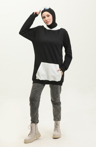 Kapüşonlu Sweatshirt 23091-01 Siyah