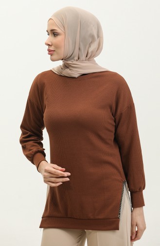 Chain Detailed Tunic 20002-08 Brown 20002-08