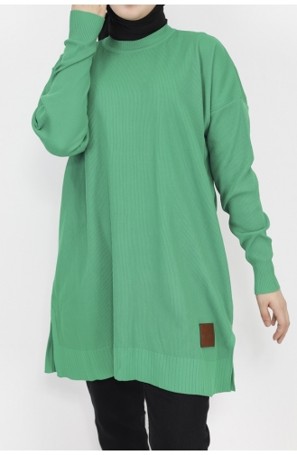 Crest Detailed Slit Knitwear Tunic 14816-02 Green 14816-02