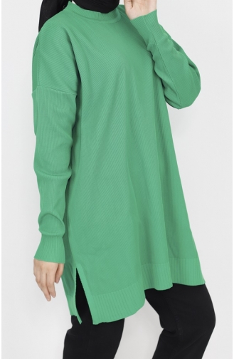 Crest Detailed Slit Knitwear Tunic 14816-02 Green 14816-02