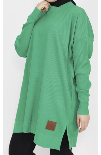 Crest Detailed Slit Knitwear Tunic 14816-02 Green 14816-02