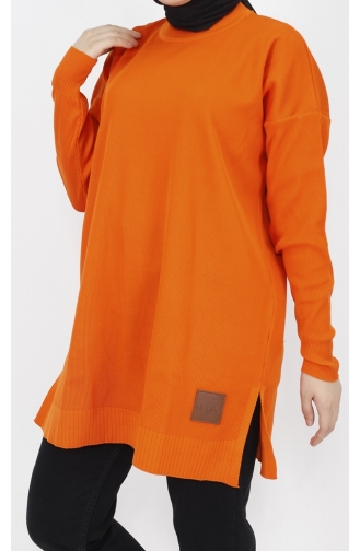 Arms Detailed Slit Knitwear Tunic 14816-06 Orange 14816-06