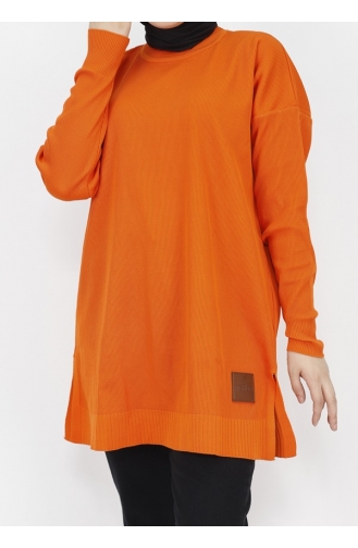 Arma Detaylı Yırtmaçlı Triko Tunik 14816-06 Oranj