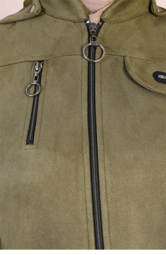Manteau En Daim Tesettur Pour Femme Grande Taille Avec Fermeture éclair Sur La Poitrine Manteau Court à Capuche En Daim Tesettur Kaki 8903Abaya 934
