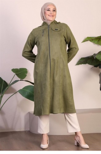 Manteau En Daim Tesettur Pour Femme Grande Taille Avec Fermeture éclair Sur La Poitrine Manteau Court à Capuche En Daim Tesettur Kaki 8903Abaya 934