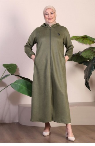 Manteau De Finition En Daim Pour Femmes Grande Taille Long Brodé à Capuche Hijab Pleine Longueur Kaki 8905Abaya 937