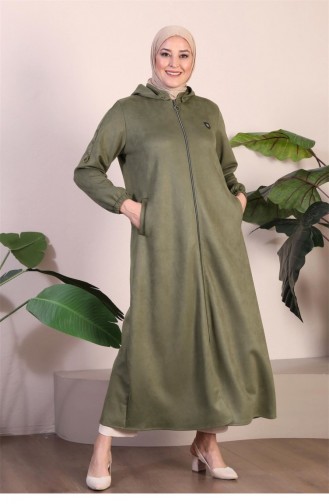 Manteau De Finition En Daim Pour Femmes Grande Taille Long Brodé à Capuche Hijab Pleine Longueur Kaki 8905Abaya 937