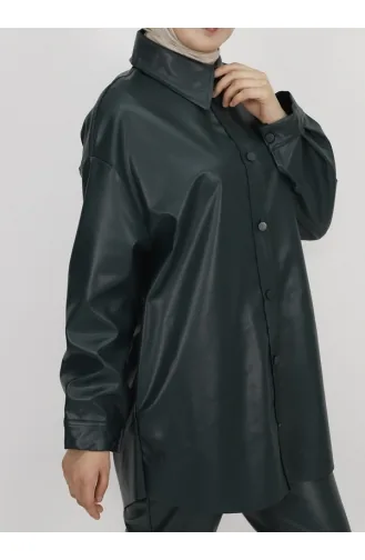 Buttoned Faux Leather Shirt 10361-02 Khaki 10361-02