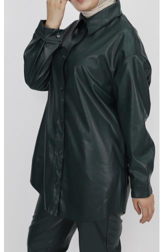 Buttoned Faux Leather Shirt 10361-02 Khaki 10361-02