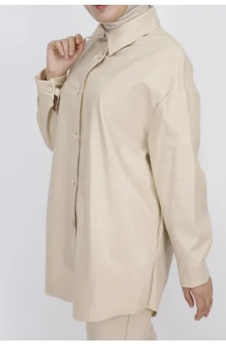 Geknöpftes Kunstlederhemd 10361-03 Stone 10361-03