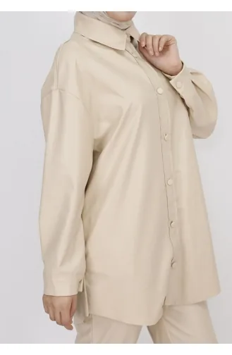 Geknöpftes Kunstlederhemd 10361-03 Stone 10361-03