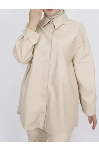 Geknöpftes Kunstlederhemd 10361-03 Stone 10361-03