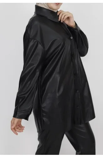 Geknöpftes Kunstlederhemd 10361-04 Schwarz 10361-04