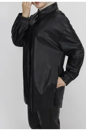 Geknöpftes Kunstlederhemd 10361-04 Schwarz 10361-04