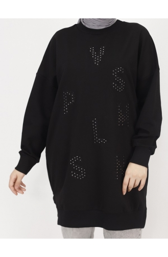 Score 2-draads Sweatshirt Met Steenprint 10347-01 Zwart 10347-01