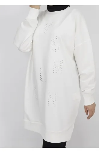 Puane 2 İp Kumaş Taş Baskılı Sweatshirt 10347-03 Ekru