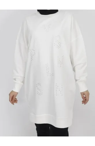 Puane 2 İp Kumaş Taş Baskılı Sweatshirt 10347-03 Ekru