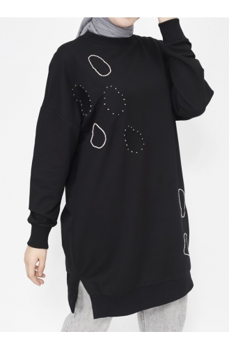 Sweat Détaillé Pierre Et Broderie En Tissu Score 2 Fils 10346-02 Noir 10346-02