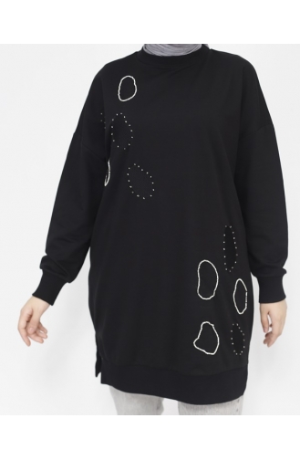 Sweat Détaillé Pierre Et Broderie En Tissu Score 2 Fils 10346-02 Noir 10346-02