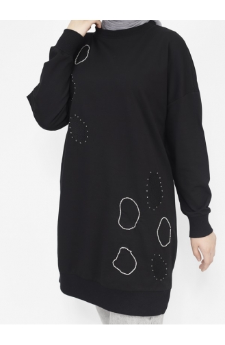 Sweat Détaillé Pierre Et Broderie En Tissu Score 2 Fils 10346-02 Noir 10346-02