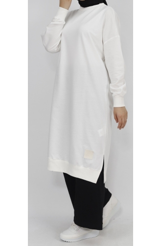 Score 2 Thread Fabric Long Length Basic Sweatshirt 30645-04 Ecru 30645-04