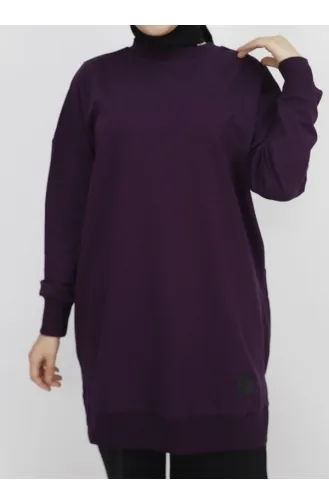 Puane İki İp Kumaş Basic Tunik Sweatshirt 30644-01 Mor