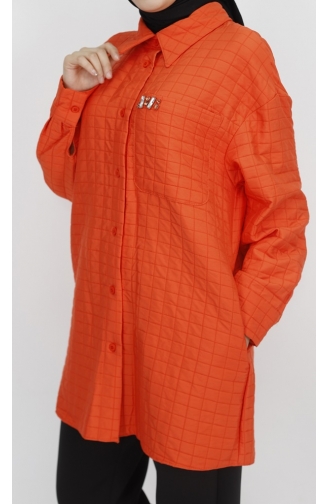 Pointe Quilted Fabric Stone Detailed Jacket Shirt 20565-02 Orange 20565-02