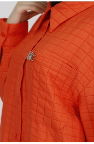 Pointe Quilted Fabric Stone Detailed Jacket Shirt 20565-02 Orange 20565-02
