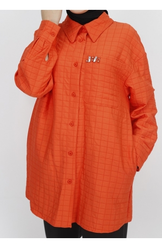 Pointe Quilted Fabric Stone Detailed Jacket Shirt 20565-02 Orange 20565-02