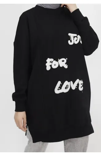 Sweatshirt Tissu 2 Fils Imprimé Plume Pointu Sur Le Devant 10336-02 Noir 10336-02