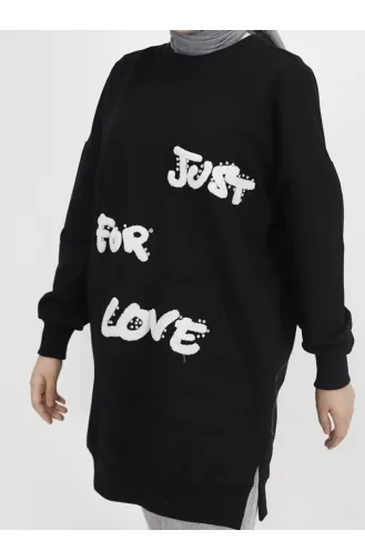 Sweatshirt Tissu 2 Fils Imprimé Plume Pointu Sur Le Devant 10336-02 Noir 10336-02